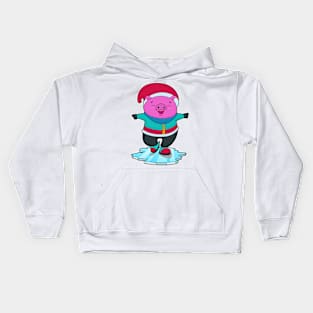 Pig at Ice skating with Ice skates & Hat Kids Hoodie